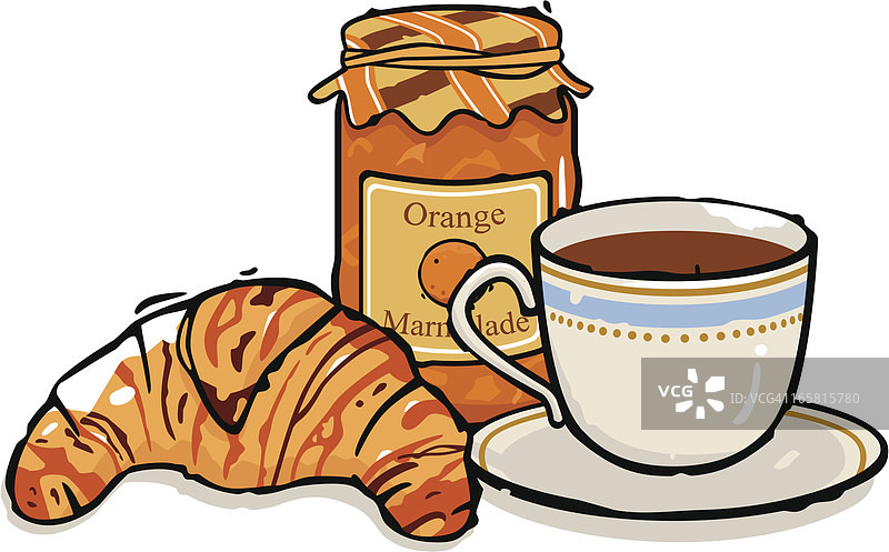 咖啡、羊角面包和果酱图片素材