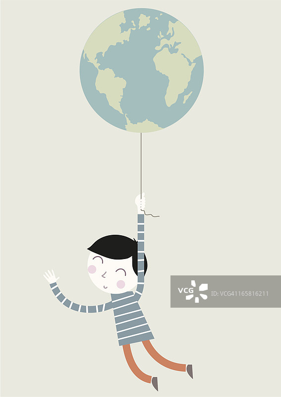 男孩拿着地球气球图片素材