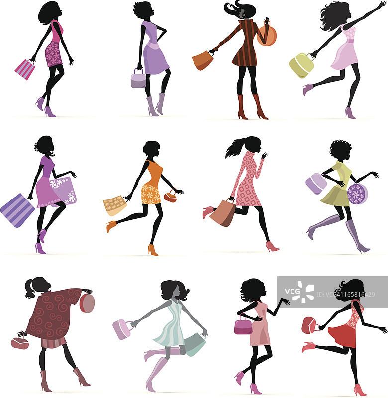 女孩购物图标合集图片素材