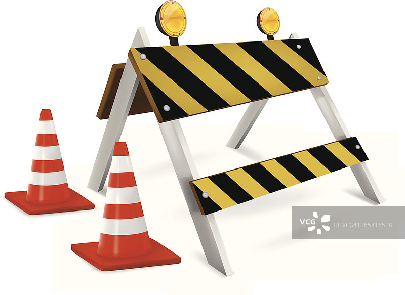 建筑与道路隔离栏（白色背景）图片素材