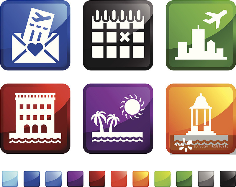 目的地婚礼和蜜月免版税矢量图标贴纸套装图片素材