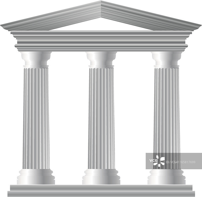 白色背景上的三根白色希腊柱图片素材