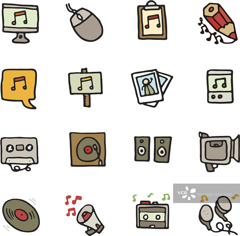 媒体涂鸦图标集图片素材