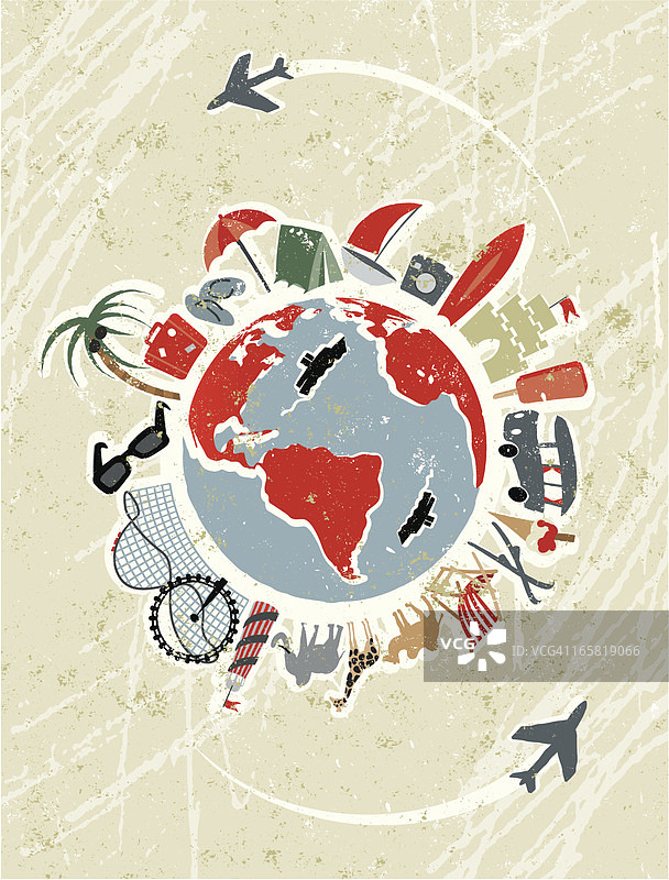 带有度假图标的世界地图图片素材