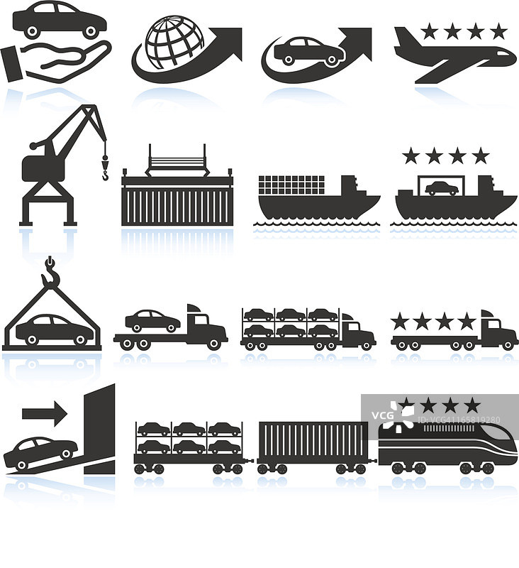 汽车运输和交付图标集图片素材