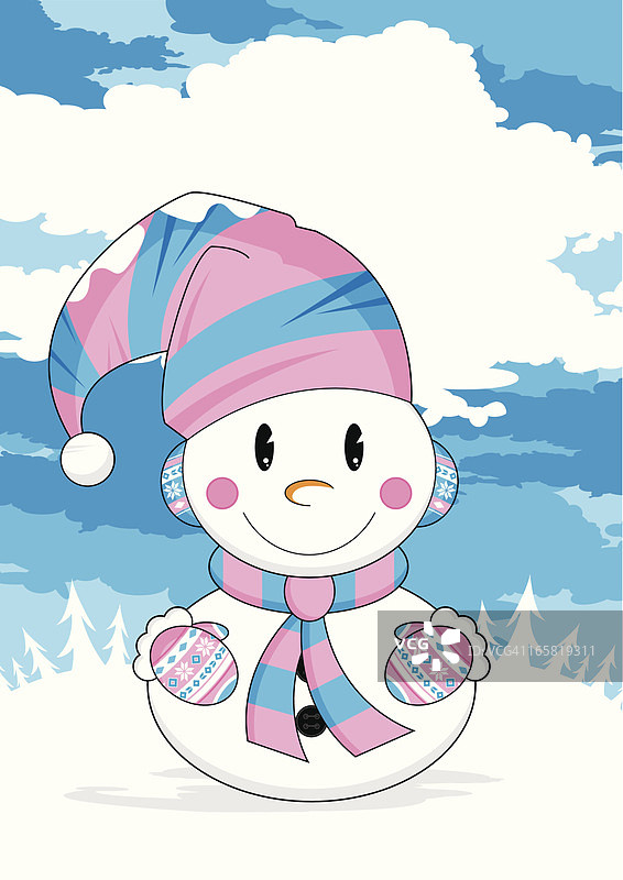 可爱的冬日圣诞雪人场景图片素材