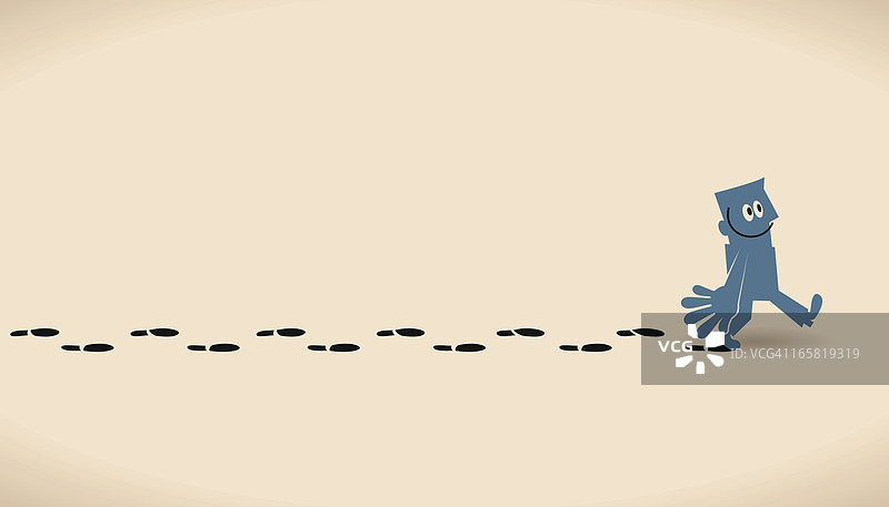 男人行走时留下脚印图片素材