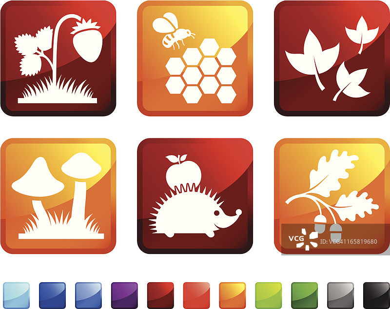 秋季自然与生态免版税矢量图标贴纸套装图片素材