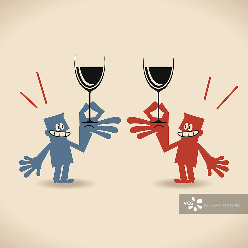 举杯庆祝，两位微笑的商务人士（商人）品酒祝酒图片素材