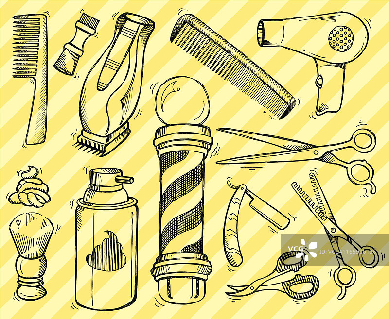 理发店工具和设备涂鸦图片素材
