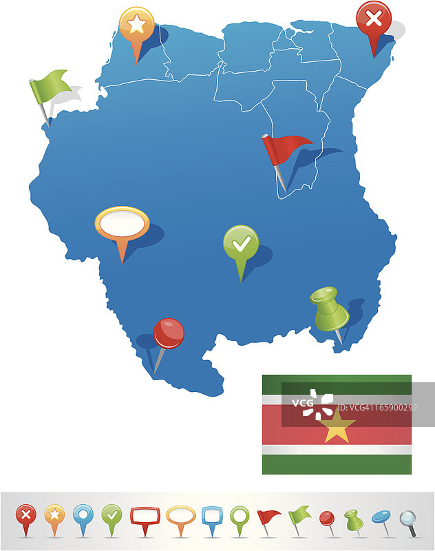 带有导航图标的苏里南地图图片素材