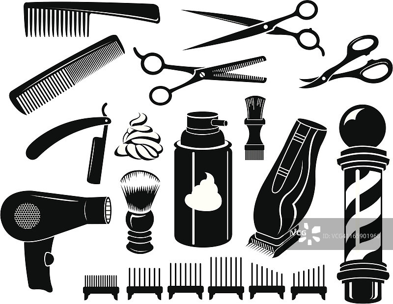 理发店工具和设备：剪刀，梳子图片素材