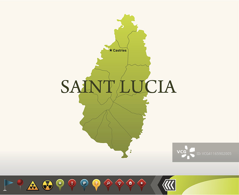 带有导航图标的圣卢西亚地图图片素材