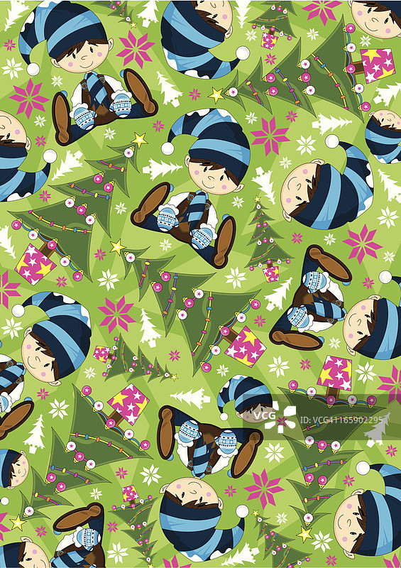 精灵与圣诞树图案图片素材