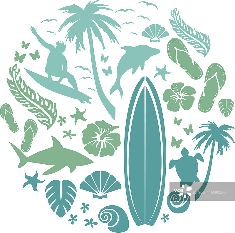 冲浪与海滩构图图片素材