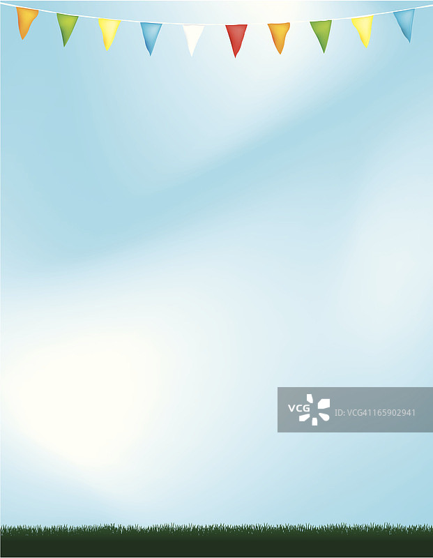 带有草地和天空的三角旗 - 体育背景图片素材