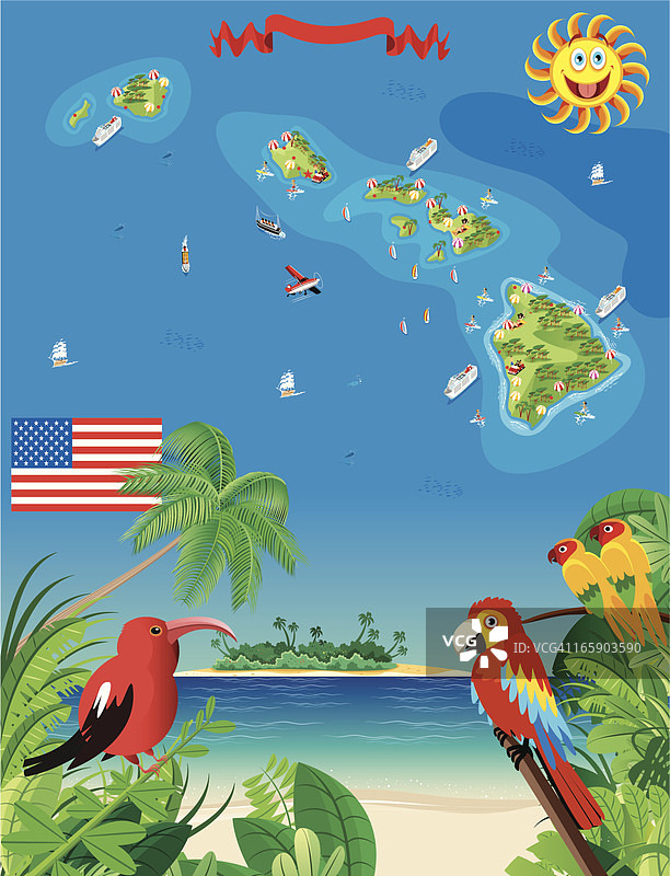 夏威夷卡通地图图片素材