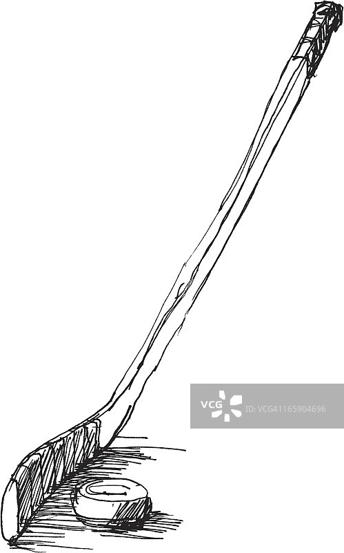 冰球球杆和冰球素描图片素材