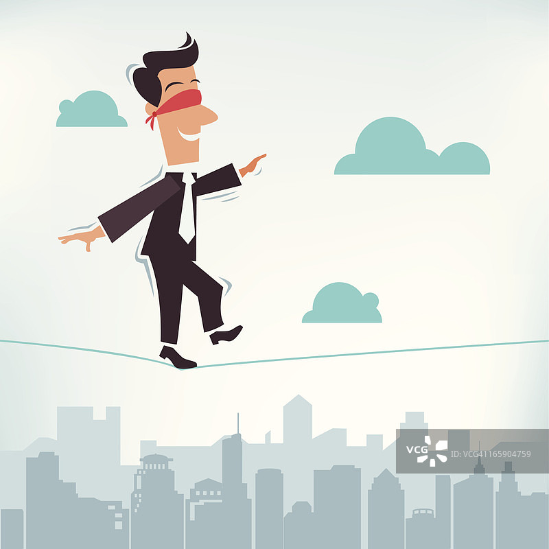 系着红色头巾走钢丝的卡通男人图片素材