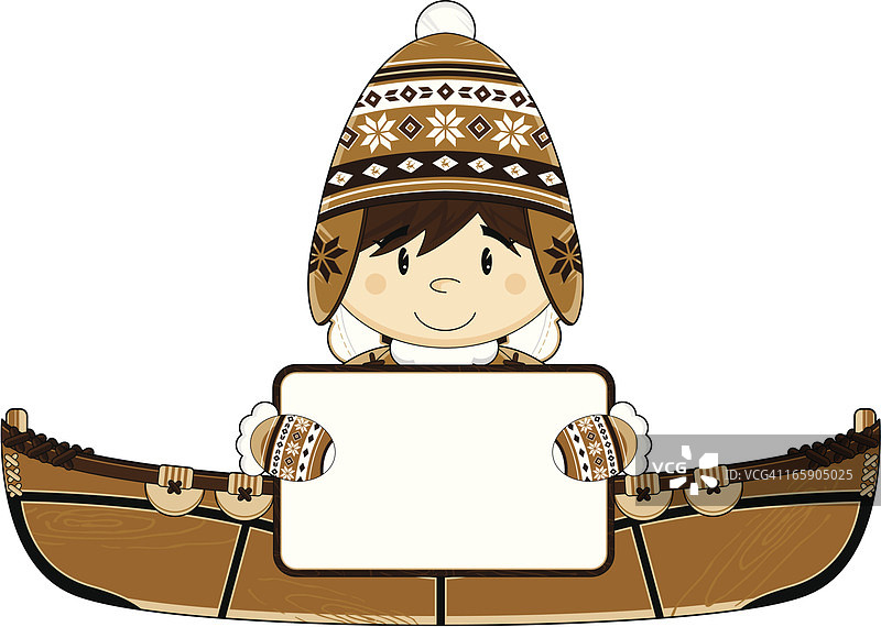 手持标牌的可爱因纽特渔民图片素材