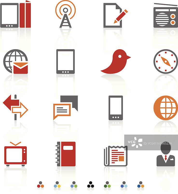 带有红色、橙色和灰色通信图标的白色页面图片素材