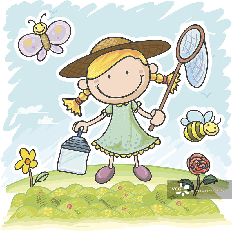 在花园里捉蝴蝶的小女孩图片素材