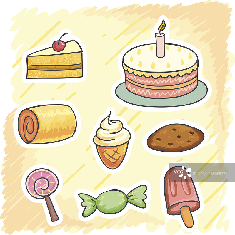 卡通风格的蛋糕和糖果图片素材