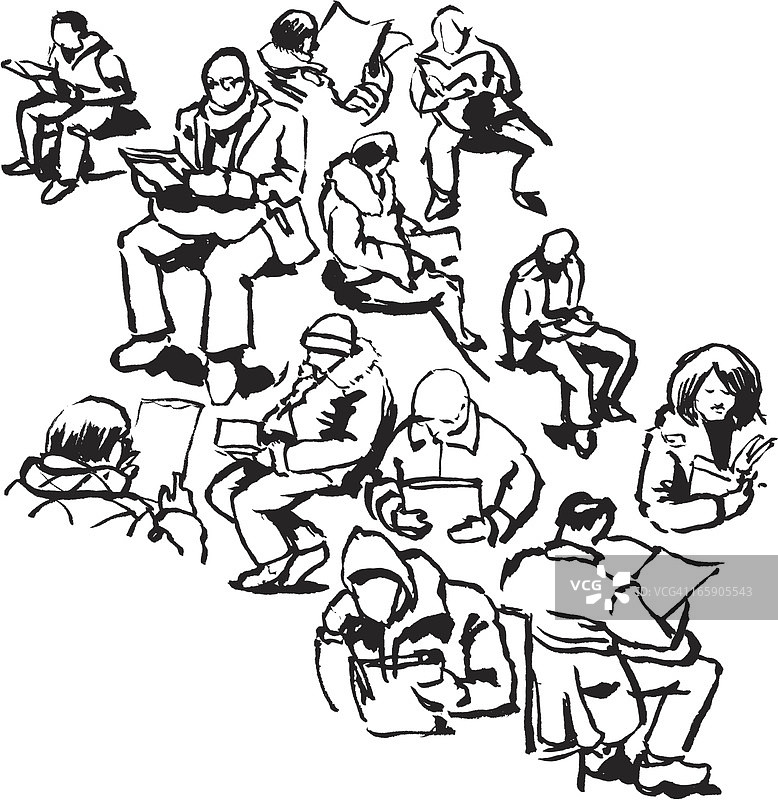 阅读人物速写图片素材