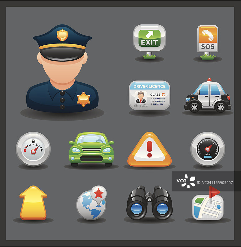 汽车与道路图标集 | 闪亮系列/深色图片素材