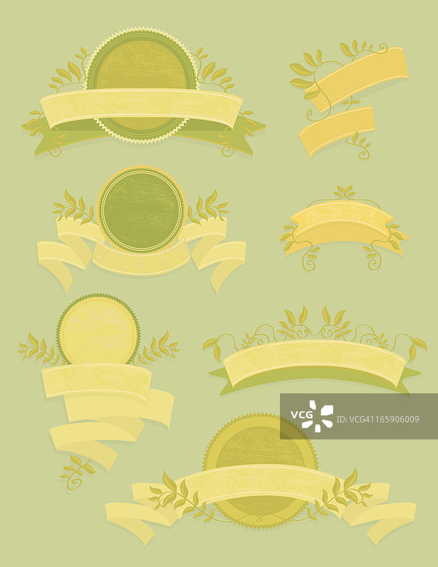 绿色主题的丝带和月桂树套装图片素材