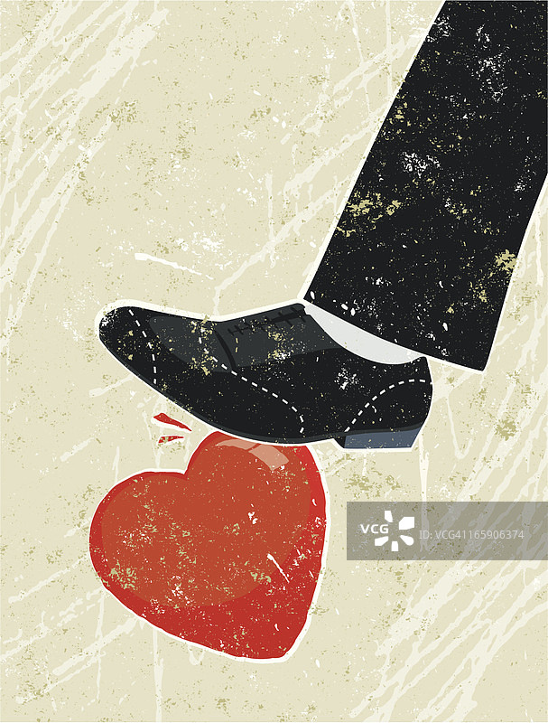 男人大脚踩碎红心图片素材