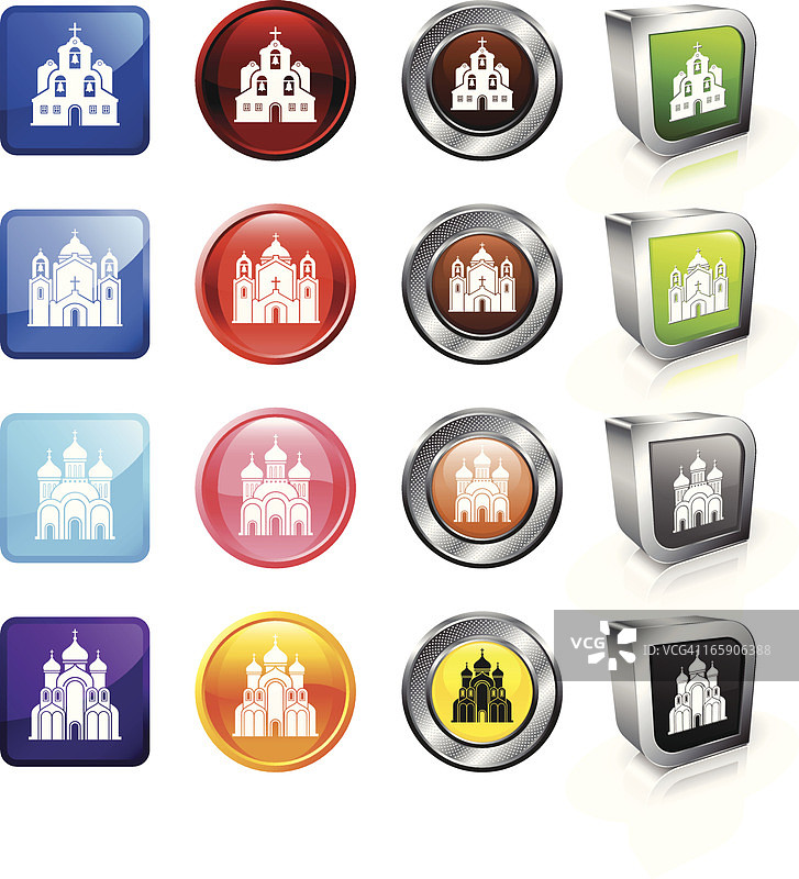 教堂和大教堂免版税矢量按钮套装图片素材