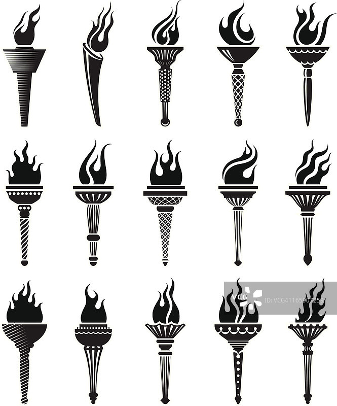 火焰火把免版税矢量图标集图片素材