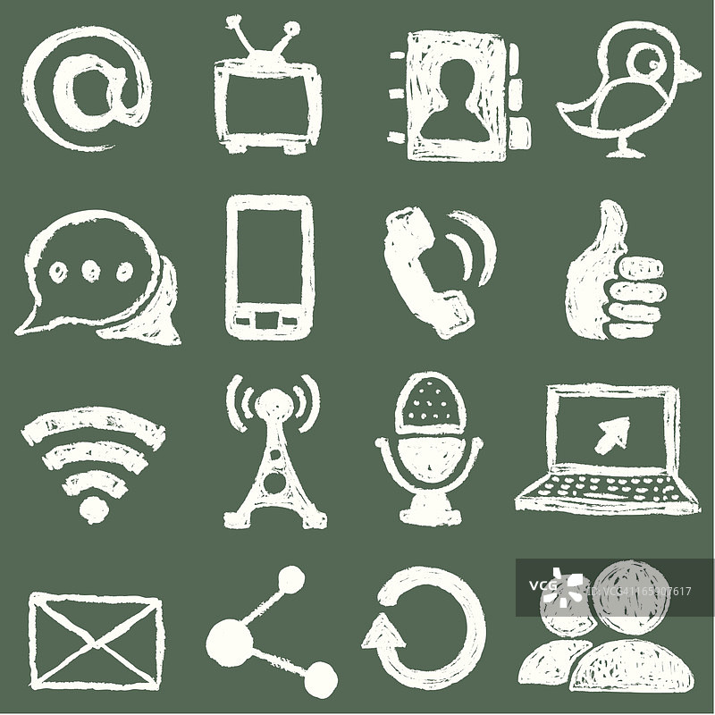 粉笔绘制的社交图标图片素材