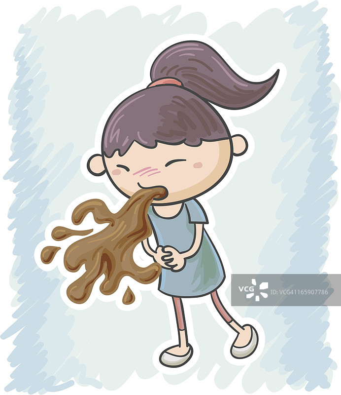 小女孩感到不适并呕吐图片素材