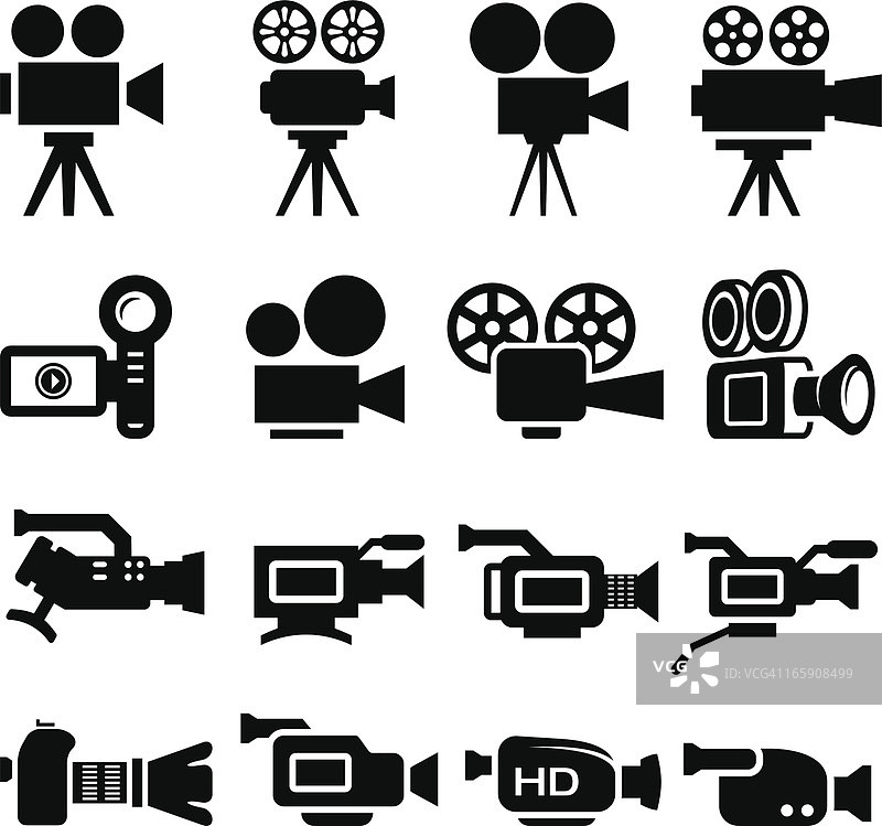 黑白胶片相机新旧图标集图片素材