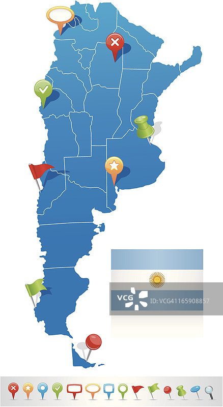 带导航图标的阿根廷地图图片素材