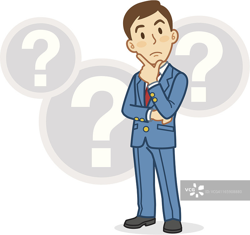 卡通商人思考，带有问号泡泡图片素材