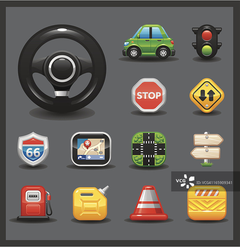 汽车与道路图标集 | 闪亮系列/深色图片素材
