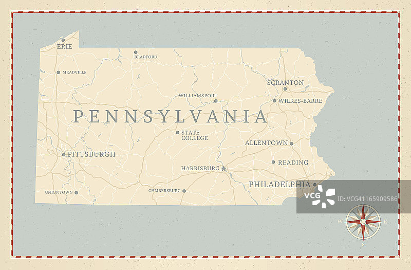 宾夕法尼亚州复古地图图片素材