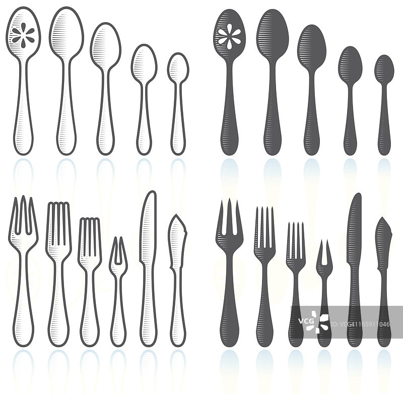 黑白餐具免版税矢量图标集图片素材