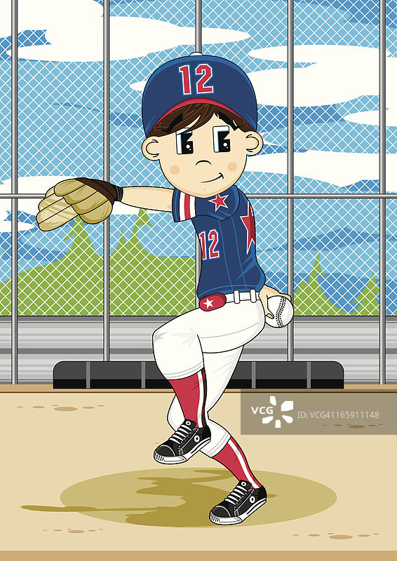 可爱的青年联盟棒球投手场景图片素材