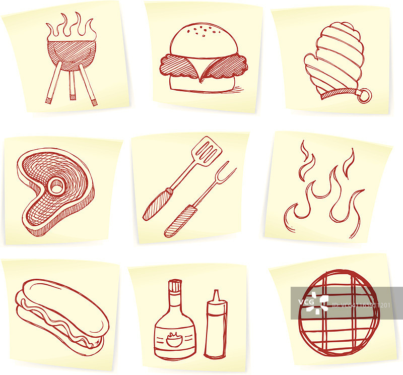 夏季烧烤涂鸦便签图片素材