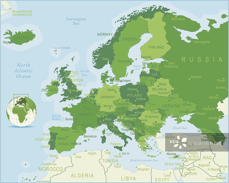 完整欧洲地图图片素材