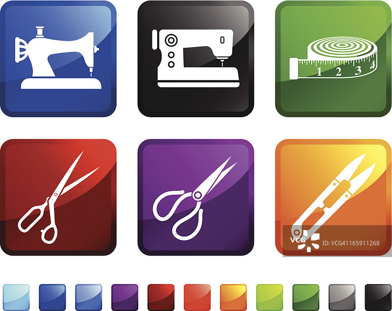 裁缝和服装缝纫工具矢量图标贴纸套装图片素材