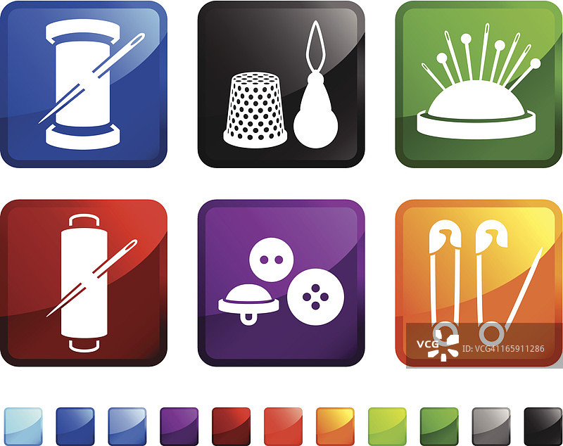 裁缝和服装缝纫工具矢量图标贴纸套装图片素材