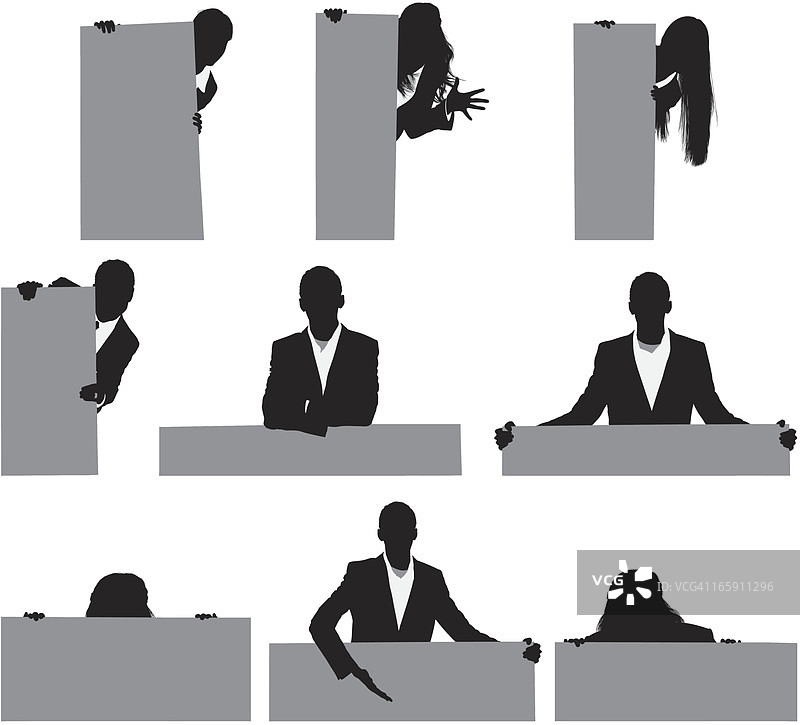 手持标语牌的商务人士剪影图片素材