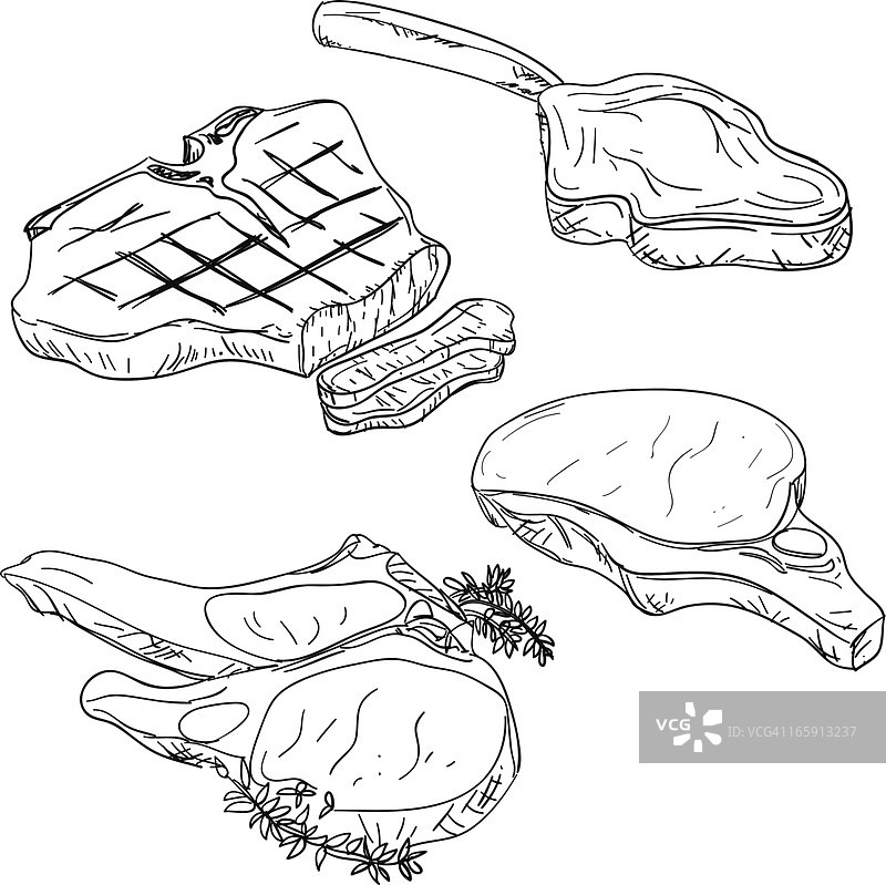 素描风格的牛排和羊排图片素材