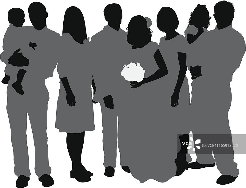 新婚夫妇与婚礼宾客合影图片素材