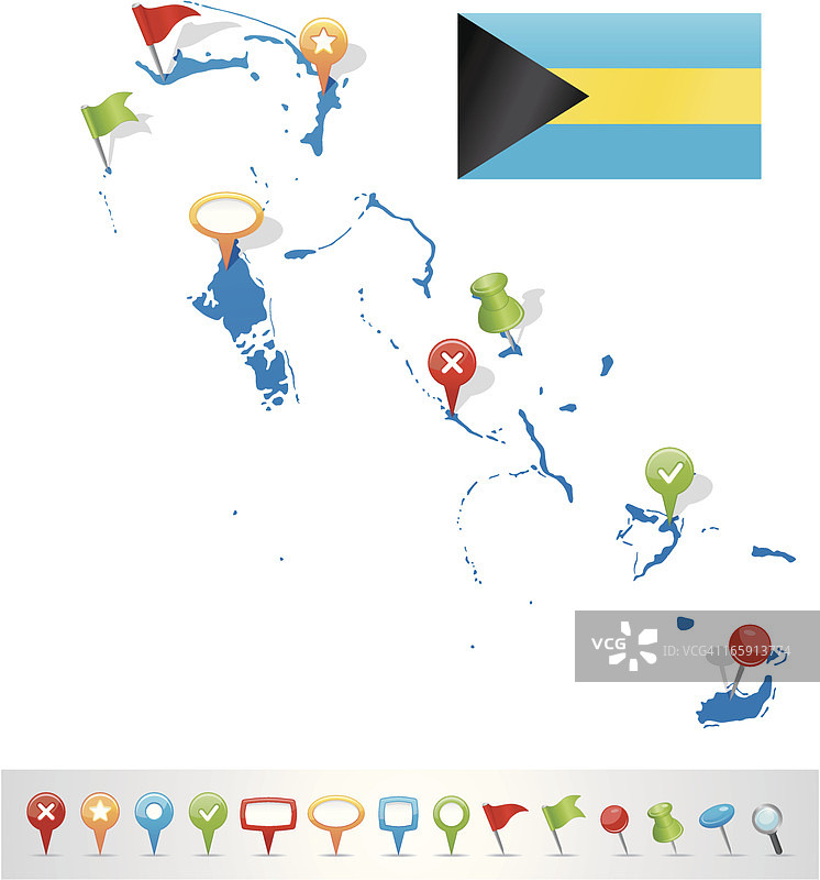 带有导航图标的巴哈马地图图片素材